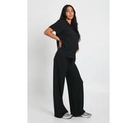 Boohoo Maternity Collar Detail And Wide Leg Trouser Set In Black black 16