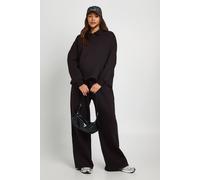 Boohoo Maternity Collared Button Down Sweatshirt & Wide Leg Tracksuit In Black black 12