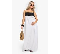 Boohoo Maternity Contrast Linen Smock Maxi Dress In Black black 12