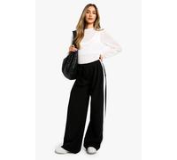 Boohoo Maternity Contrast Side Stripe Wide Leg Trousers In Black black 16