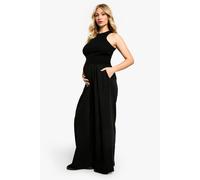 Boohoo Maternity Elasticated Waist Woven Relaxed Pleat Wide Leg Trouser In Black black 16