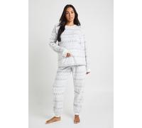 Boohoo Maternity Fairisle Print Fleece Long Sleeve And Trouser Pj Set In Grey grey 18