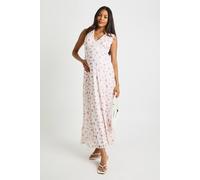 Boohoo Maternity Floral Mesh Ruched Maxi Dress In Cream cream 14