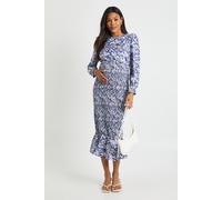 boohoo Women's Maternity Floral Shirred Frill Hem Midi Dress in Purple | Size: 10