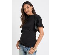 Boohoo Maternity Gathered Side Seam Angel Sleeve Top In Black black 16