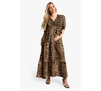 Boohoo Maternity Leopard Woven Puff Sleeve Midaxi Dress leopard 8