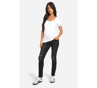 Boohoo Maternity Over The Bump Rip Skinny Jeans In Black black 8
