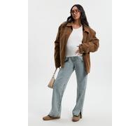 boohoo Women's Maternity Over The Bump Split Hem Straight Leg Jeans in Light Blue | Size: 8