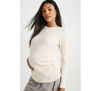 Boohoo Maternity Popper Front Brushed Rib Top In Ecru ecru 16
