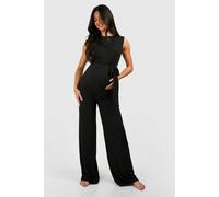 Boohoo Maternity Rib Belted Sleeveless Lounge Jumpsuit In Black black 8
