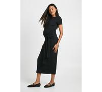 Boohoo Maternity Rib Short Sleeve Wrap Midaxi Dress In Black black 8