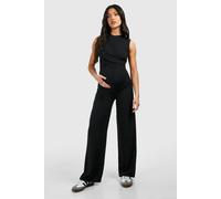 Boohoo Maternity Rib Sleeveless Knot Detail Lounge Jumpsuit In Black black 8