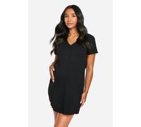 Boohoo Maternity Ribbed Button Down Nightie In Black black 14
