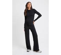 boohoo Women's Maternity Ribbed Henley Button Down Long Sleeve Top & Straight Leg Trouser Co-Ord in Black | Size: 16