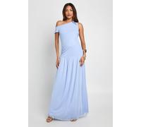 boohoo Women's Maternity Ruched Drop Hem Mesh Dress in Baby Blue | Size: 14