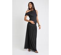 Boohoo Maternity Ruched Drop Hem Mesh Dress In Black black 16