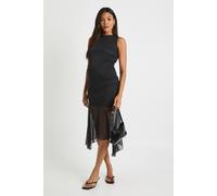 Boohoo Maternity Ruched Mesh Drop Hem Midi Dress In Black black 8