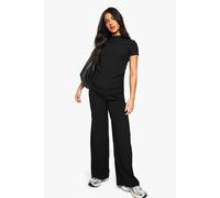 Boohoo Maternity Ruched Side T-Shirt And Wide Leg Co-Ord In Black black 10