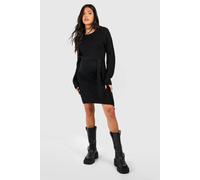 Boohoo Maternity Soft Knit Tie Waist Jumper Dress In Black black L