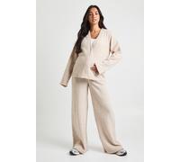 Boohoo Maternity Soft Rib Slouchy Cardigan & Wide Leg Trouser In Stone stone 12