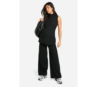 Boohoo Maternity Soft Rib Wide Leg Trousers In Black black 8