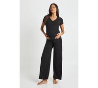 Boohoo Maternity Soft Rib Wrap Top & Trouser Lounge Set In Black black 18