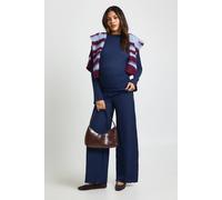 Boohoo Maternity Textured Long Sleeve Lettuce Hem Top & Trouser Co Ord In Navy navy 12