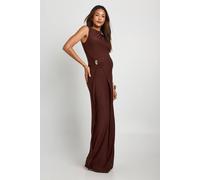Boohoo Maternity Trim Detail Ruched Maxi Dress In Chocolate chocolate 12