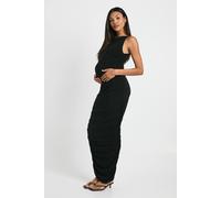 Boohoo Maternity Twist Detail Ruched Maxi Dress In Black black 18