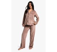 Boohoo Maternity Velour Fleece Button Up Pj Set In Chocolate chocolate 14