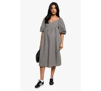 Boohoo Maternity Woven Check Puff Sleeve Smock Midi Dress In Black black 12
