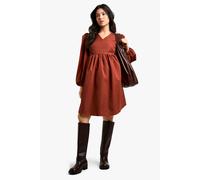 Boohoo Maternity Woven Long Sleeve Wrap Smock Dress In Rust rust 16