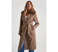 Boohoo Maxi Belted Suede Trench Coat With Fur Collar In Taupe taupe 12