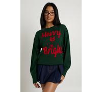 Boohoo Merry And Bright Christmas Jumper In Green green M