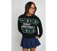 Boohoo Merry Christmas Fairisle Christmas Jumper In Black black M