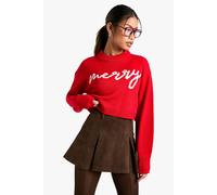 Boohoo Merry Slogan Cropped Christmas Jumper In Red red M