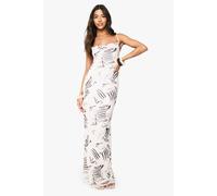 boohoo Women's Mesh Animal Cowl Maxi Dress in Stone | Size: 10