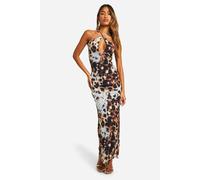 boohoo Women's Mesh Leopard Halter Maxi Dress | Size: 18