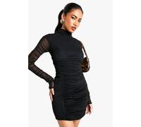 Boohoo Mesh Ruched High Neck Mini Dress In Black black 10