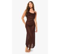 Boohoo Metal Trim Chiffon Beach Maxi Dress In Chocolate chocolate L