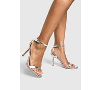 boohoo Women's Metallic Barely There Heels in Silver | Size: 7