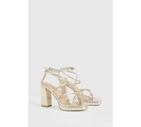 Boohoo Metallic Cross Strap Platform Heels In Gold gold 3