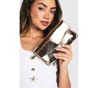Boohoo Metallic Fold Over Clutch Bag In Gold gold