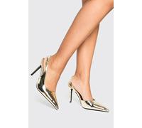 Boohoo Metallic High Heeled Slingback Court Shoes In Gold gold 6