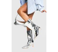 Boohoo Metallic High Shine Column Ankle Boots In Silver silver 4
