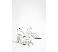 Boohoo Metallic Mid Block Heel Strappy Sandals In Silver silver 8