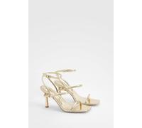 boohoo Women's Metallic Padded Strappy High Heels in Gold | Size: 8