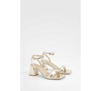 boohoo Women's Metallic Padded Strappy Two Part Heels in Gold | Size: 6