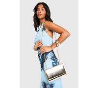 boohoo Women's Metallic Structured Hardware Detail Clutch Bag & Chain in Gold