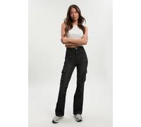 Boohoo Mid Waist Cargo Flare Jean In Washed Black washed black 12